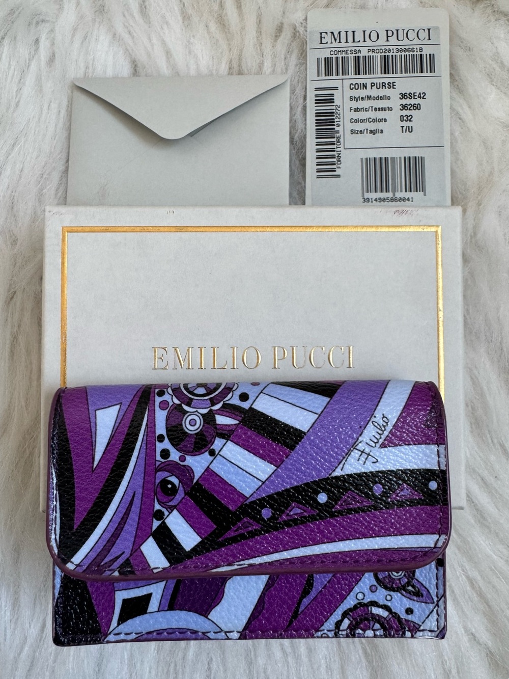 Emilio Pucci Purple Patterned Leather Card Holder Wallet